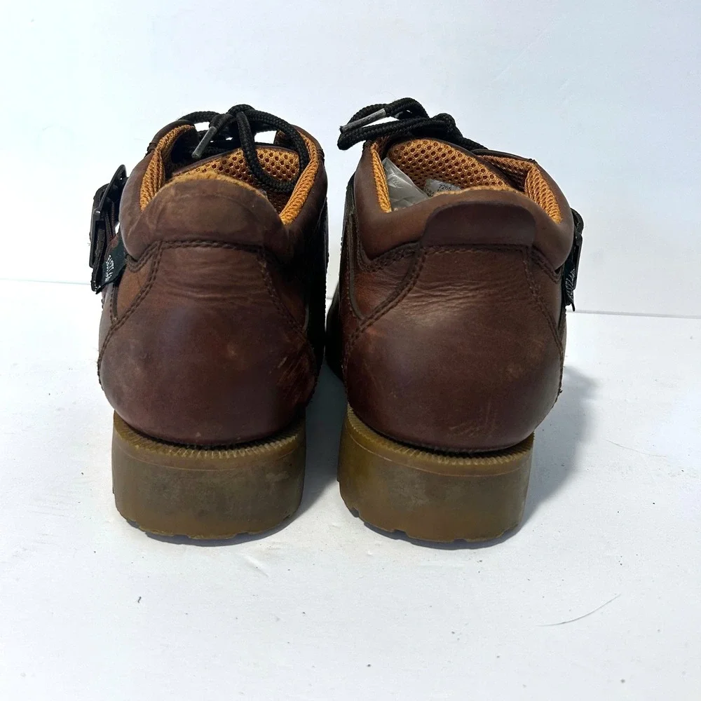 Vtg Eastland Brooklyn Moc Toe Boots Mens 9.5 Brown Buckle Strap Lug Sole Y2K
